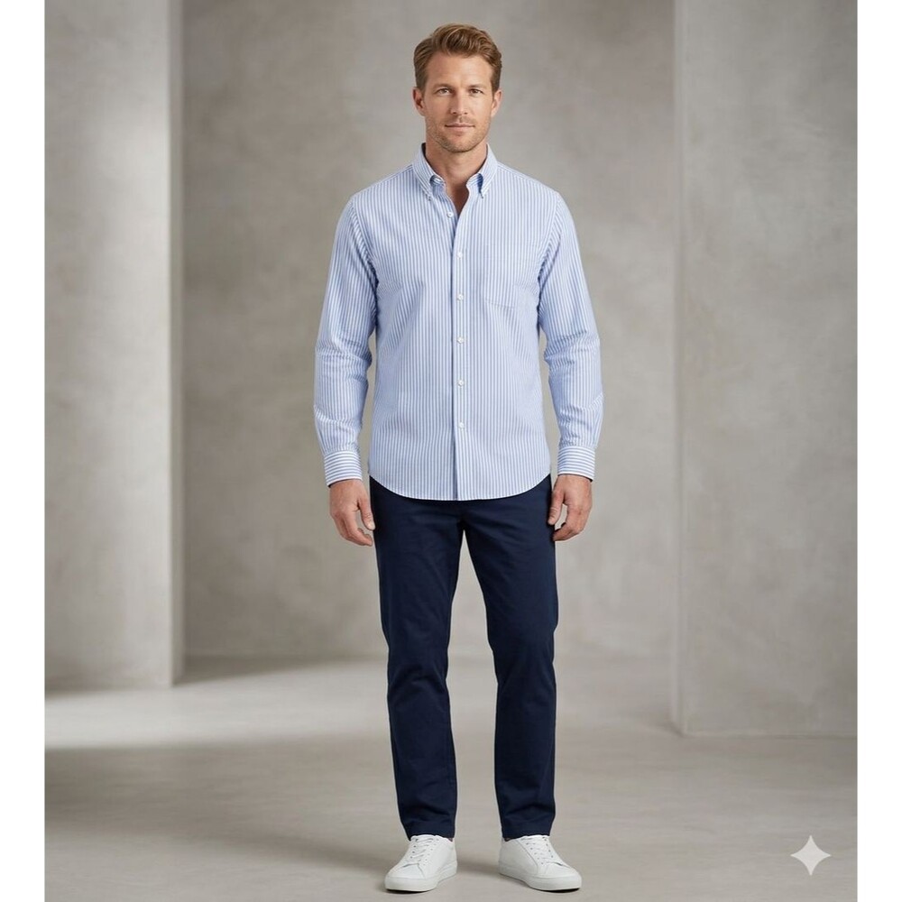 LL Bean Men’s L Tall Long Sleeve Wrinkle Resistant Blue Stripe Button Down Shirt